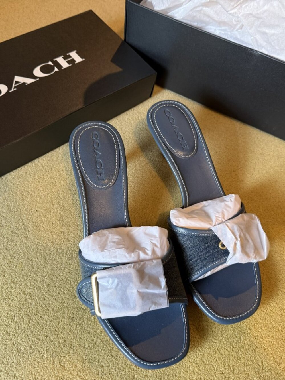 COACH Margot In Loved Denim Women's Slip-On Kitten Heel Sandals Size 7.5 - Picture 2 of 4